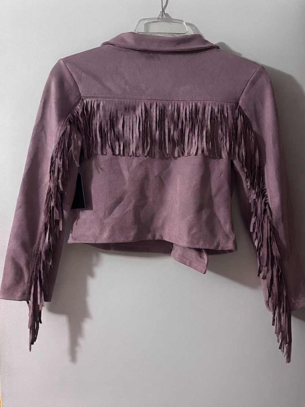 Soho Apparel Mauve Pink Faux Suede Moto Fringe Jacket Zip Front Size L